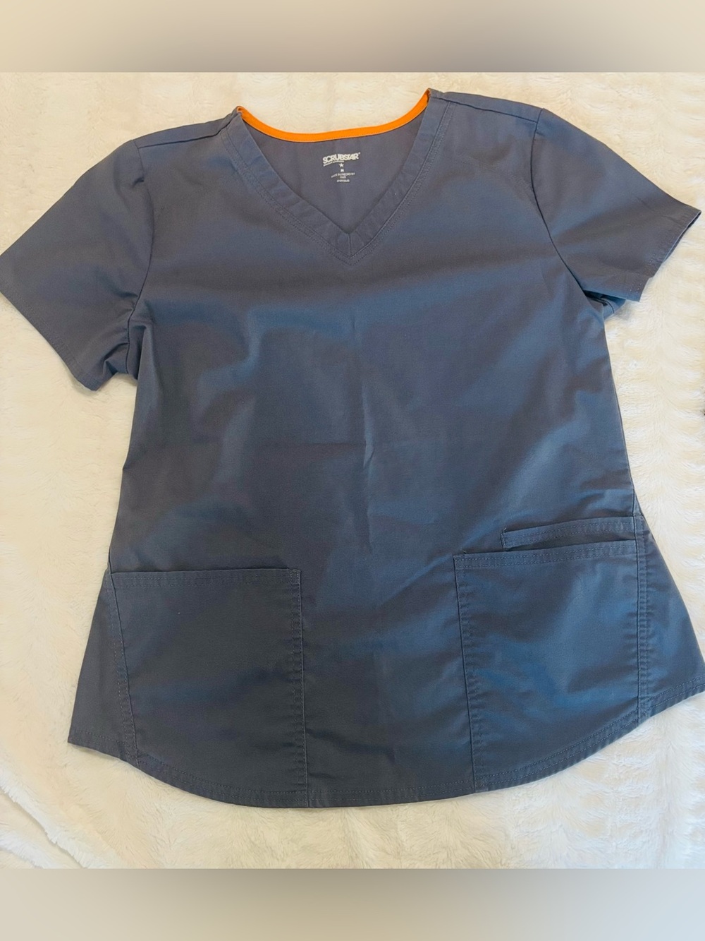 Scrubstar Navy V-Neck Scrub Top with Orange Trim